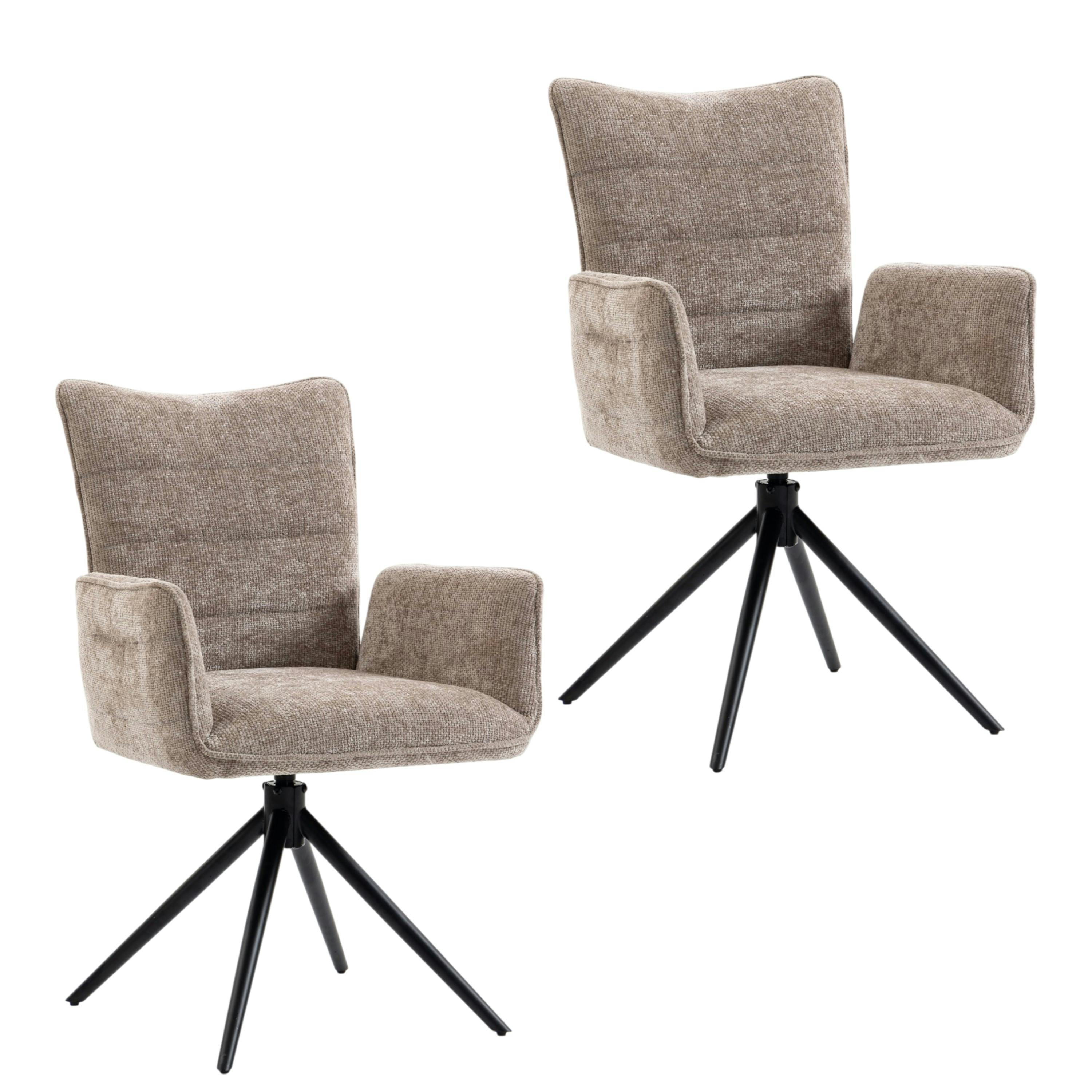 Fauteuil de table pivotant taupe en tissu texturé (x2) RIVANO