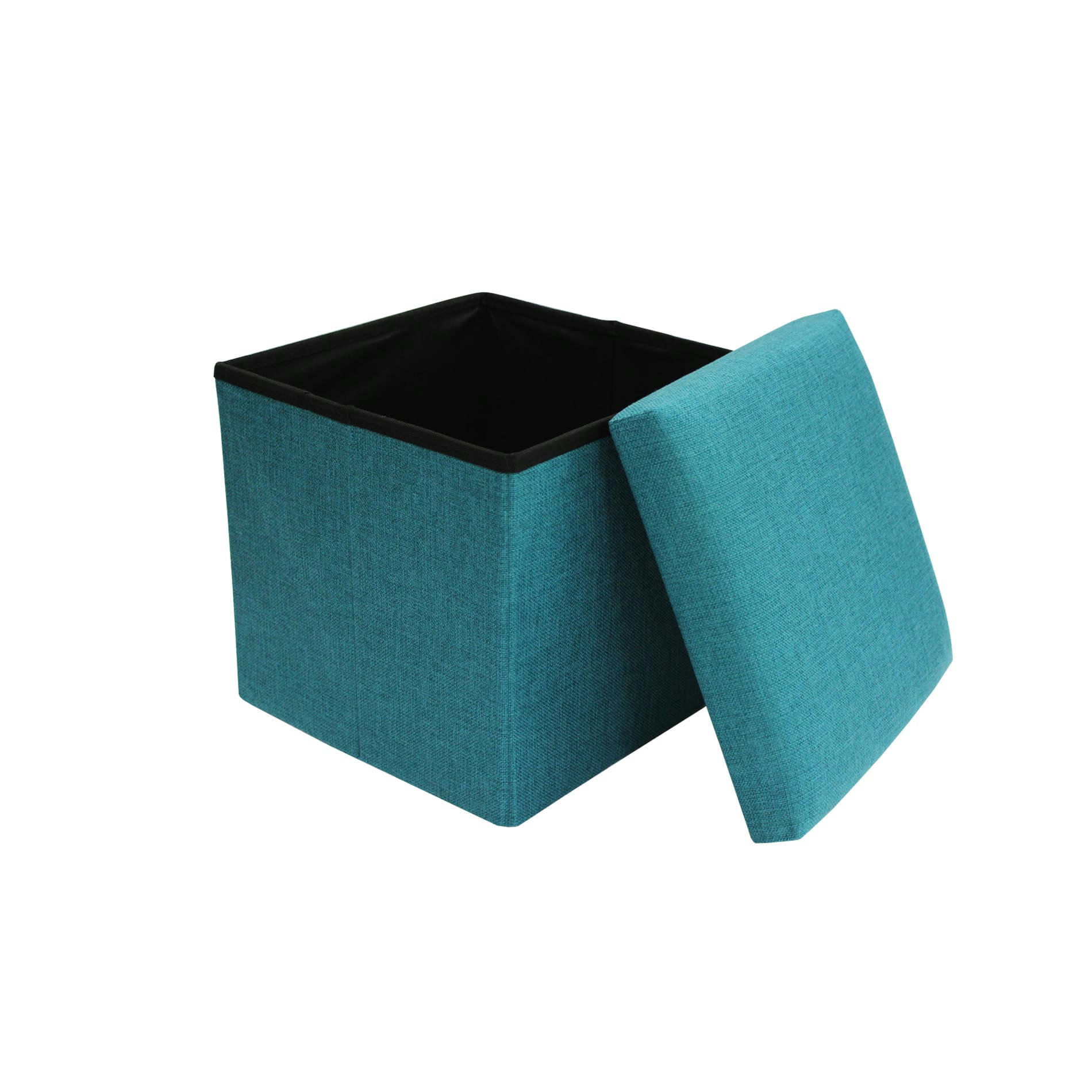 COLORFUL LIFE - Repose-pieds cube de rangement en fibre de bois et tissu turquoise