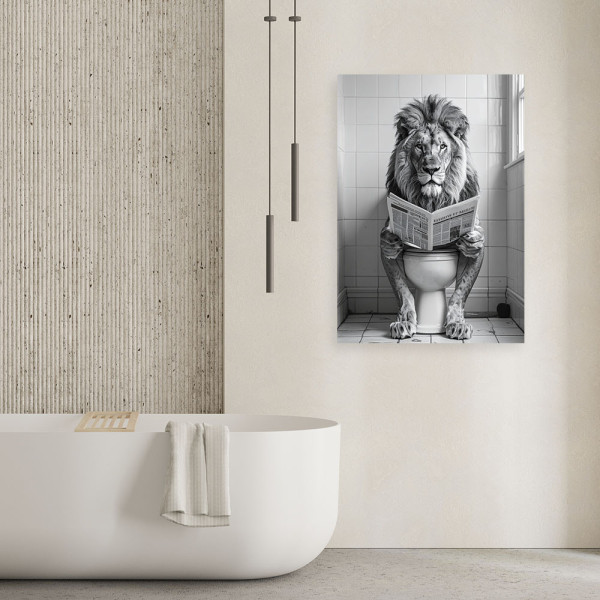 Obraz do łazienki wc, Humorystyczny lew czytający gazetę 20x30