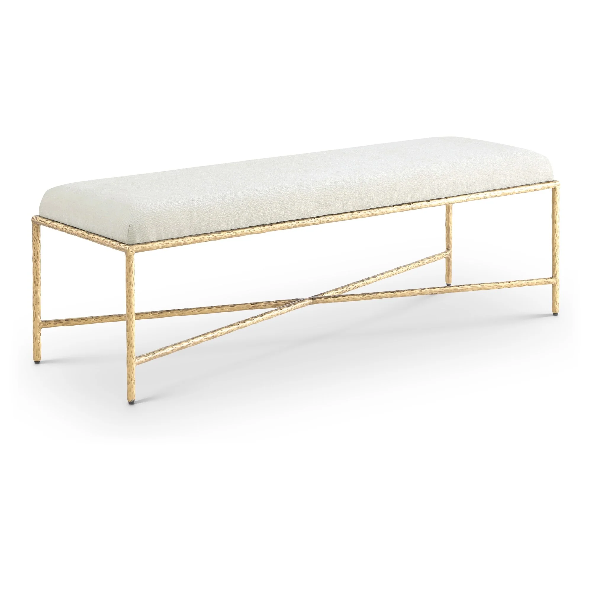 Valley Chenille Fabric Bench with Gold Finish