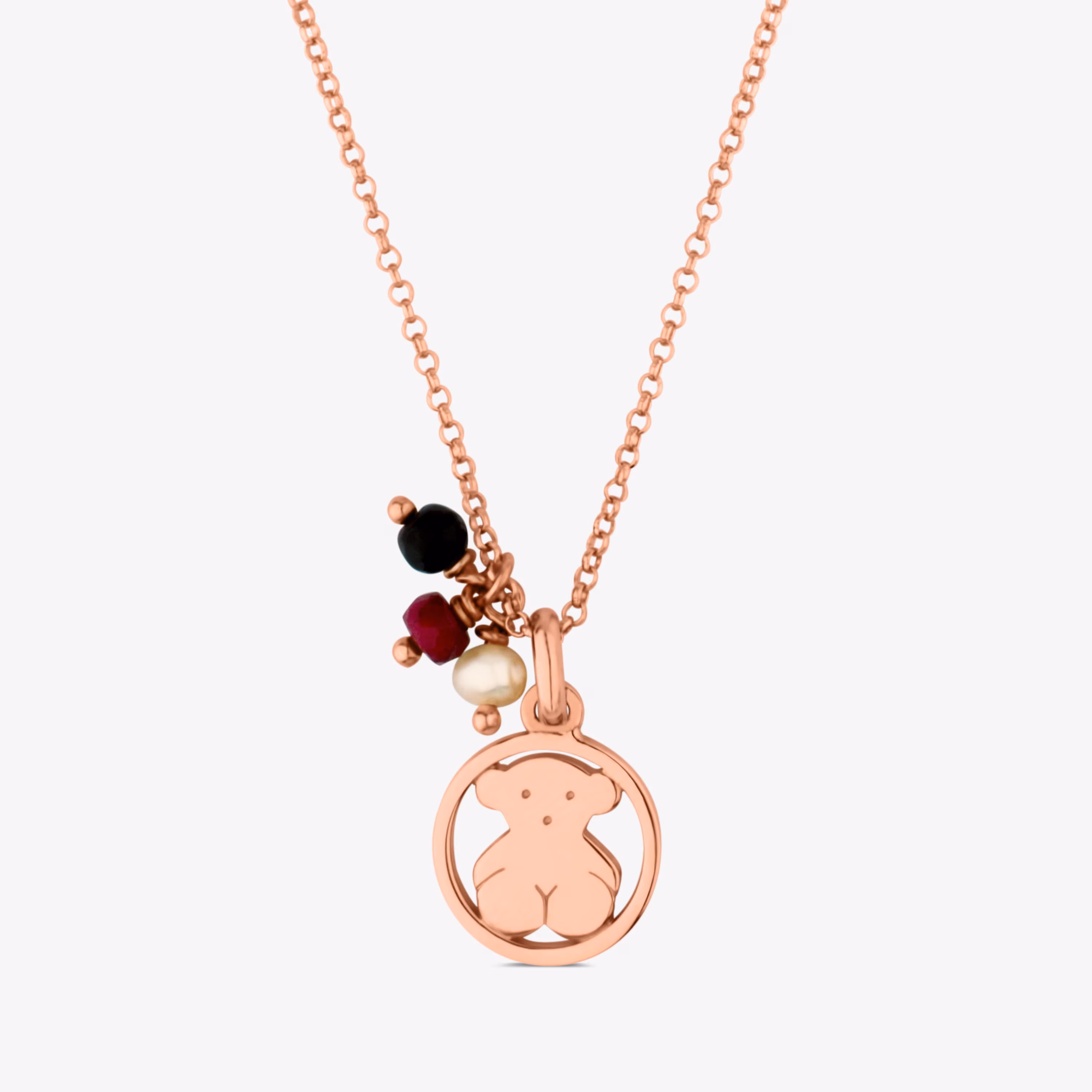 Collar con baño de oro rosa 18 kt sobre plata y ónix, rubí tratado y perla cultivada Camille