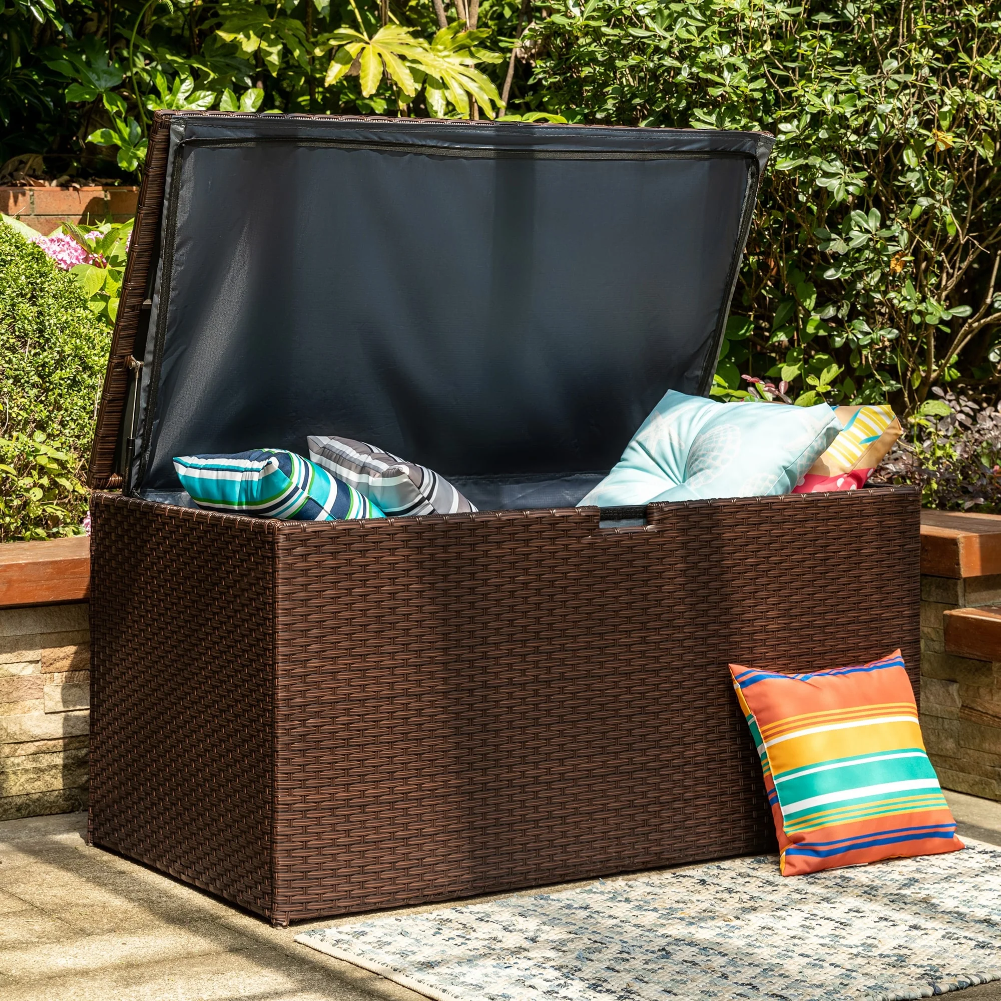 Outdoor 52.75W 140 Gallon Patio Oversize Wicker Storage Bench Deck Box - 52.75W x 29D x 26H
