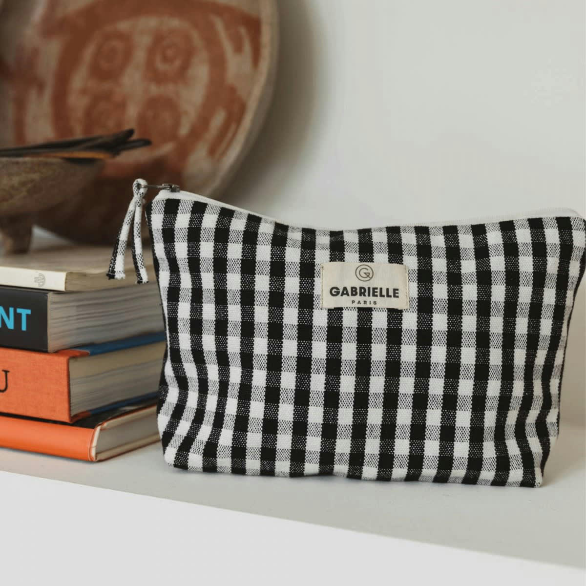 PAR AMOUR - Trousse en coton imprimé Vichy noir