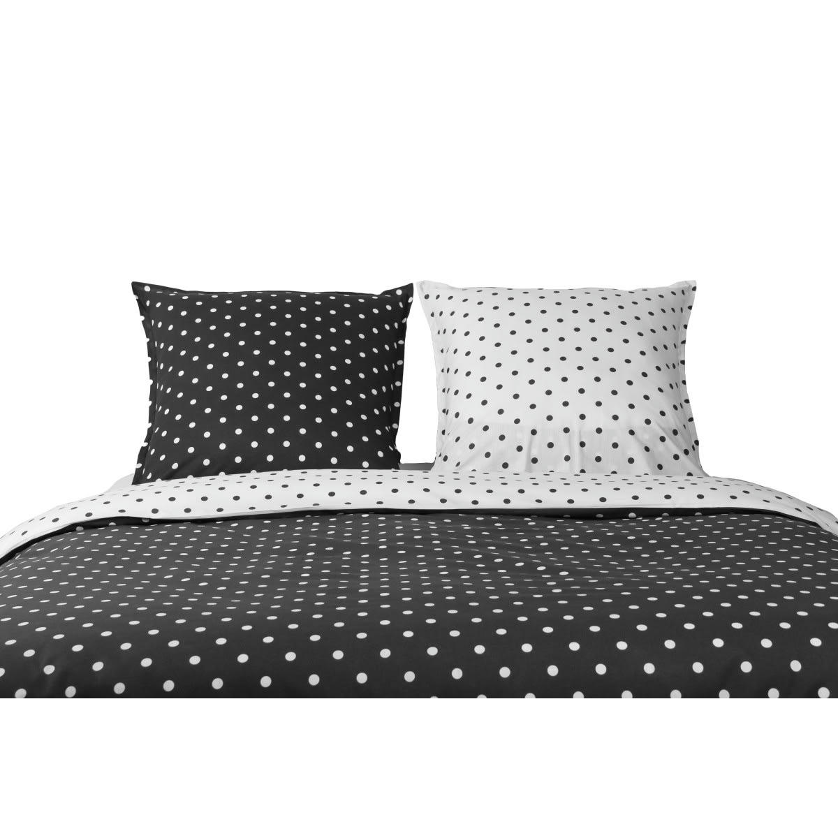 IMPRIMÉ POIS GRIS - Parure de lit 2 personnes housse de couette 240x220 cm+ 2 TO 65x65 cm