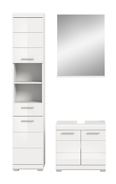 Eteka- Combinaison de salle de bains (L/H/P : 112x191x34 cm) en reproduction blanche et thermoformé blanc brillant
