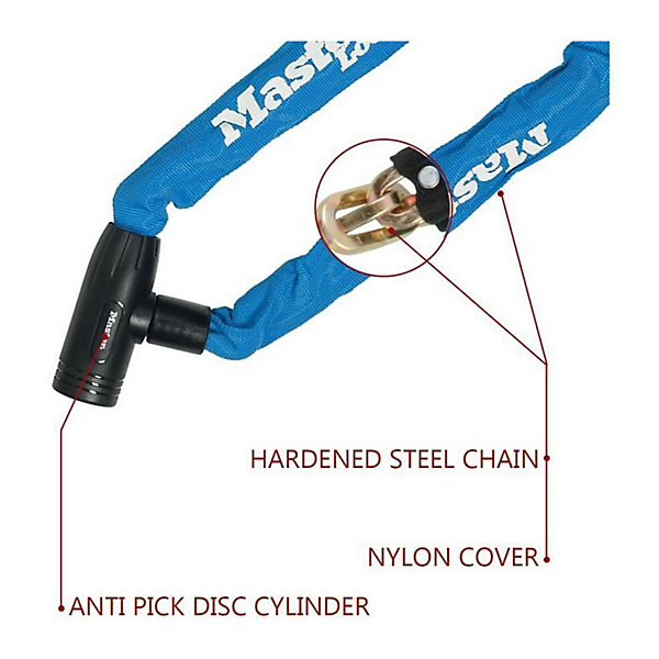 Master Lock - Chaine Antivol Velo - 90 cm - Acier Durci 8 mm - Systeme a Cle - Bleu