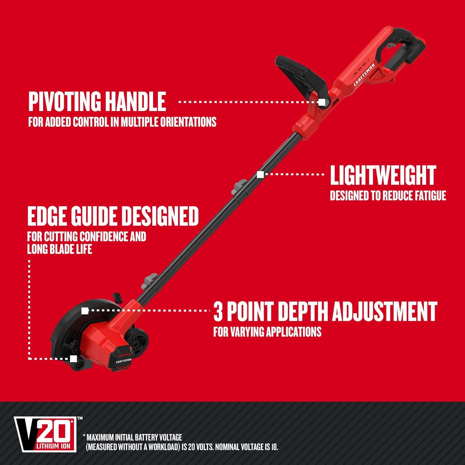 CRAFTSMAN 20V Edger Lawn Tool, Cordless Trencher, Bare Tool Only (CMCED400B)