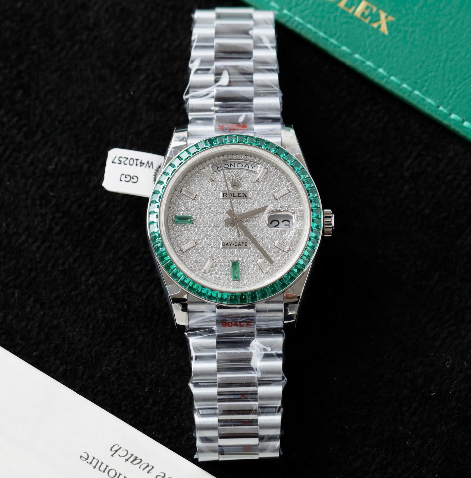 Rolex Day-Date 904L Steel Diamond Dial Baguette Diamond 40mm Super Clone