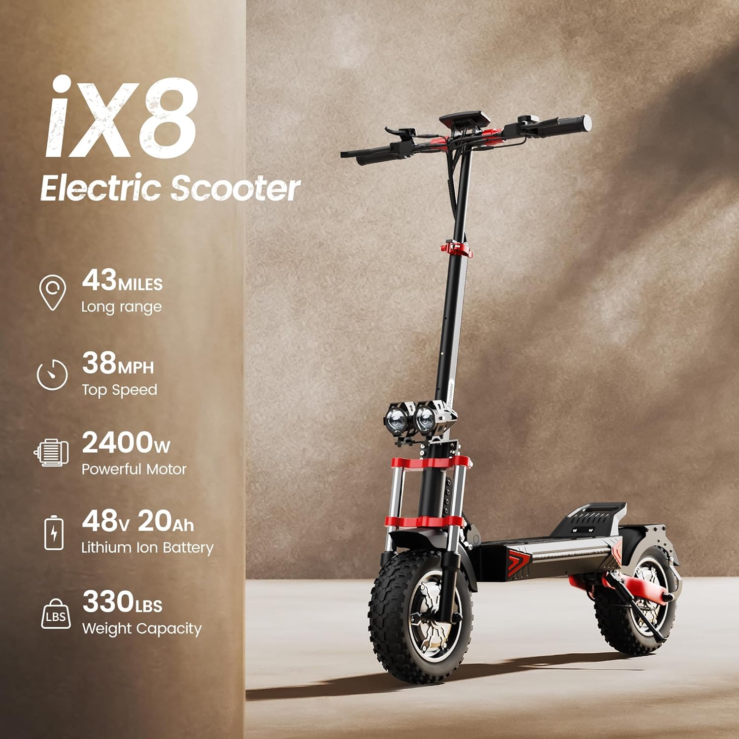 iScooter Electric Scooter, 28/38 MPH Top Speed E Scooter & 40/43/50 Miles Long Range, 10/11/12 Offroad Pneumatic Tire Scooter for Adults with Turn Signals, Double Braking Systems, APP and Storage Bag