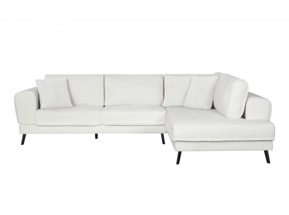 INDIA - Canapé d'angle droit convertible 2 coffres - tissu bouclette - Blanc