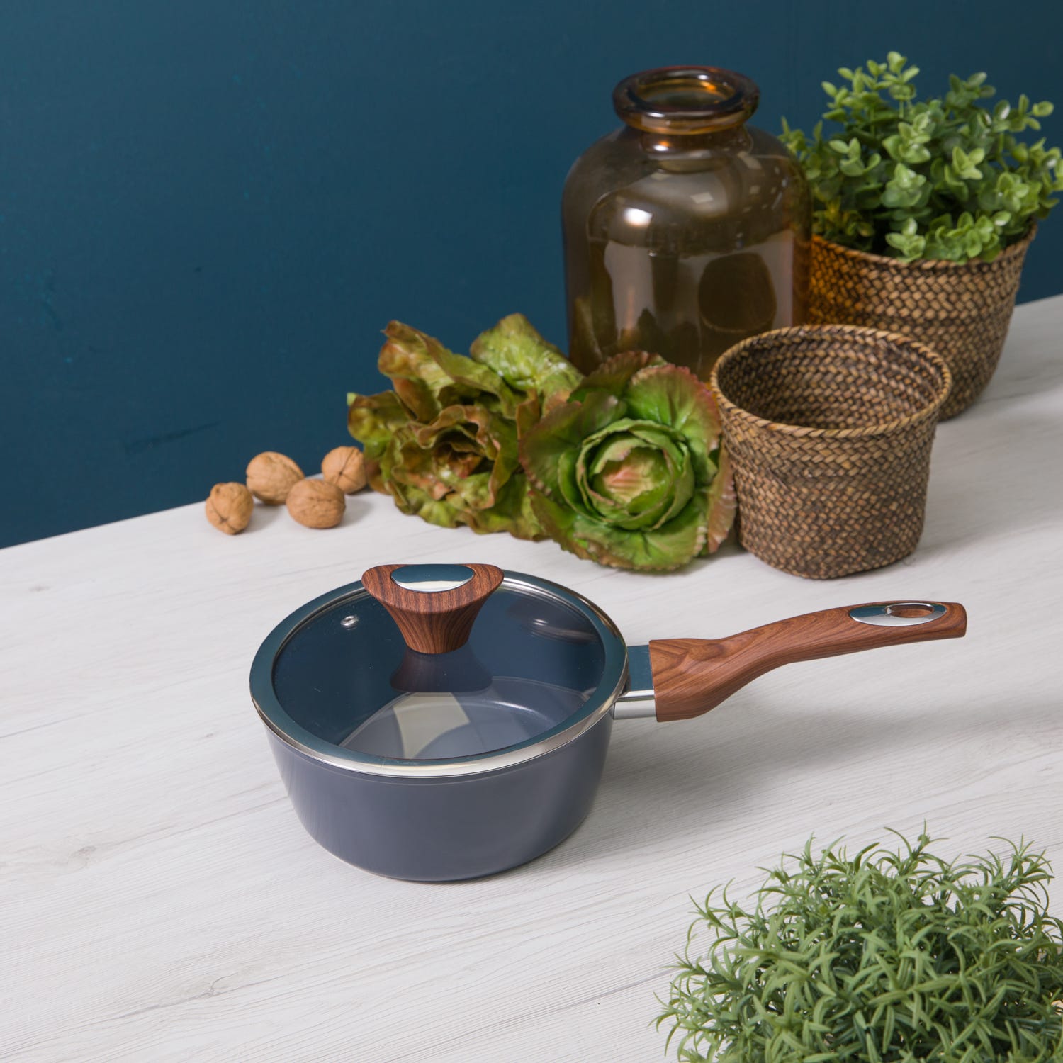 Casseruola un manico 18 cm con coperchio ottanio New Ceramic