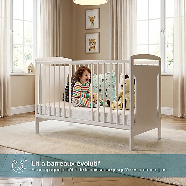 Lit bébé évolutif Margot 60x120 cm (matelas non inclus) Blanc
