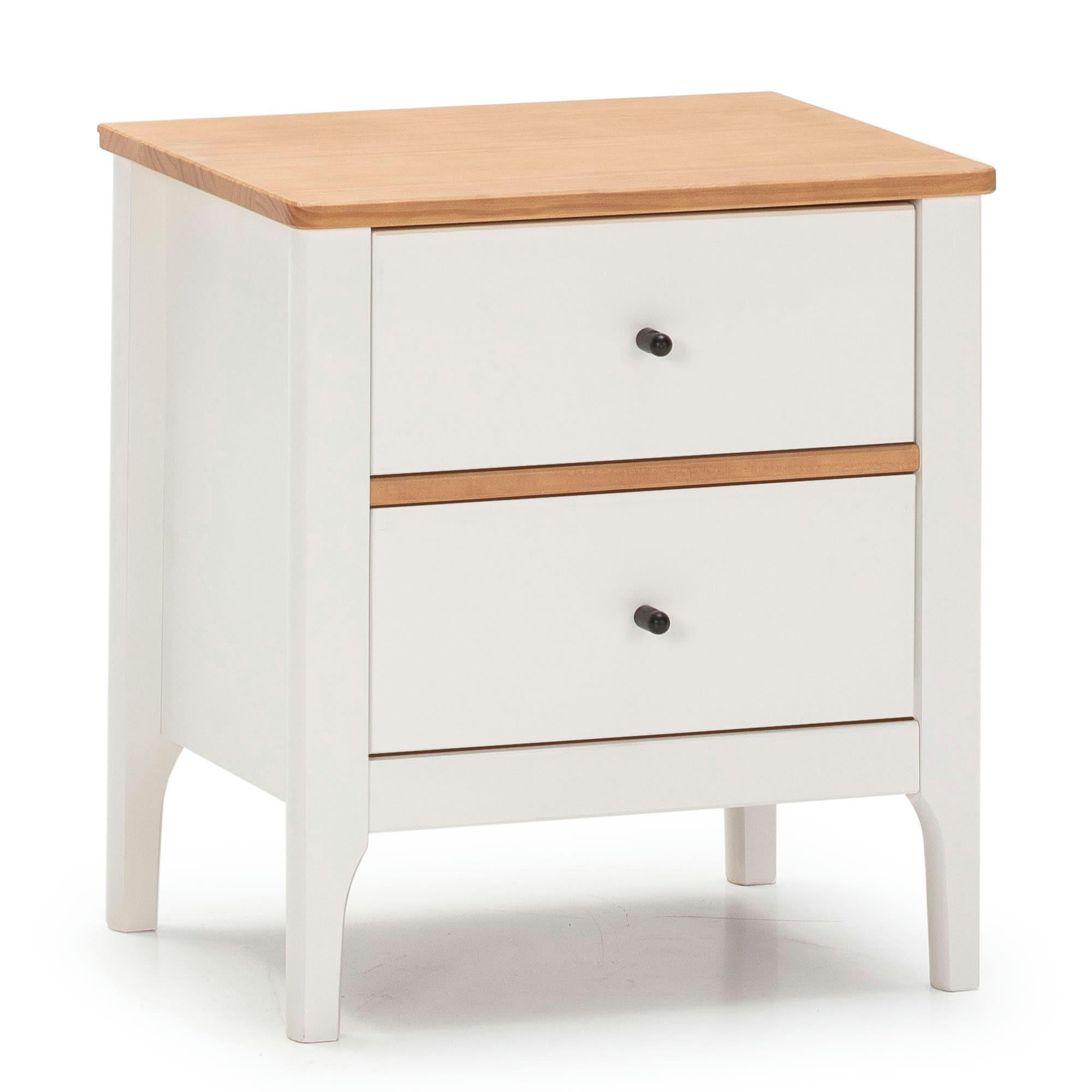 LUCA - Table de chevet 2 tiroirs couleur blanc, bois massif