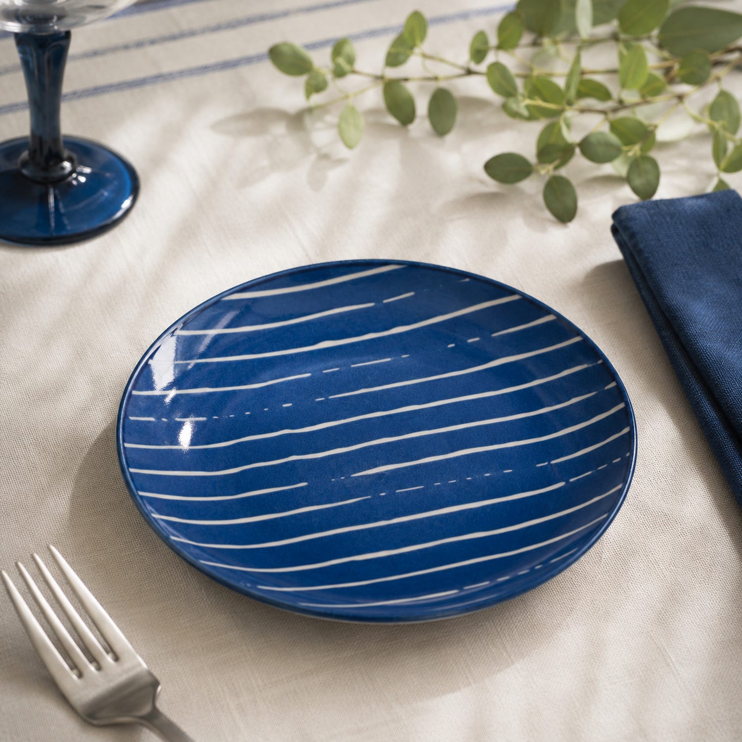 Piatto frutta blu righe bianco porcellana Mix e Match