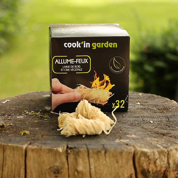 Allume-feux en laine de bois pour barbecue et cheminée - 100% d'origine végétale - 32 pièces - Cook in Garden
