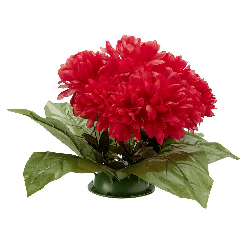 Coussin chrysanthème artificiel 15 têtes rouge