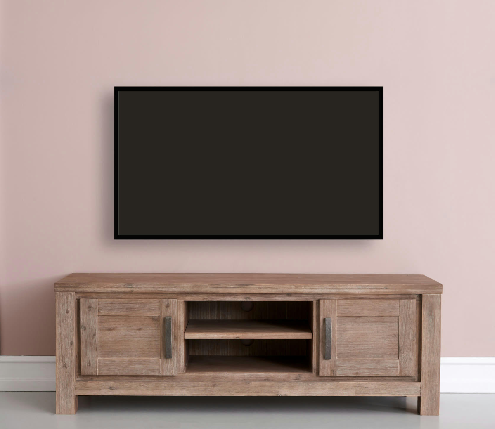 ALASKA - Meuble TV 2 tiroirs en acacia massif marron