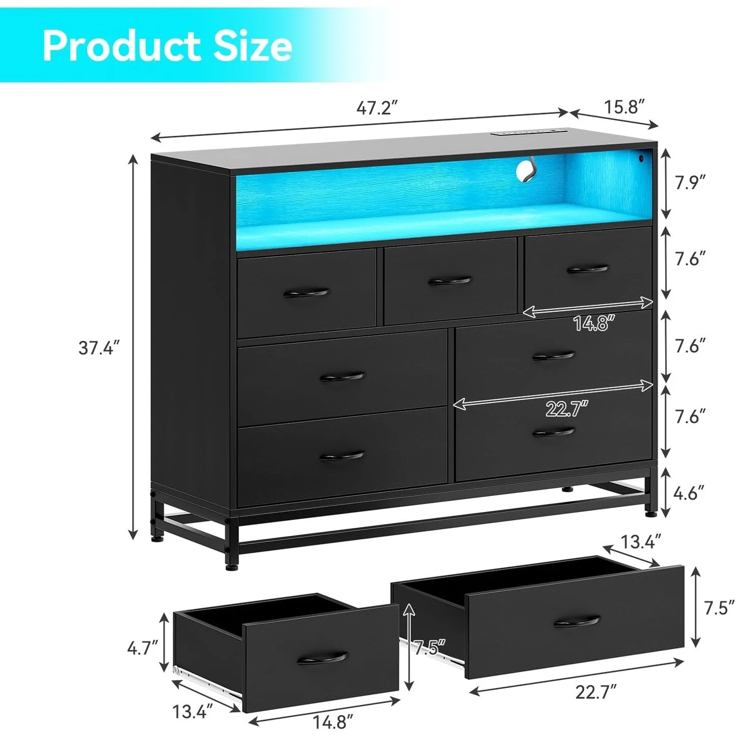 7 Drawers Dresser for Bedroom, Wooden Dresser, Modern Wide Chest of Drawers