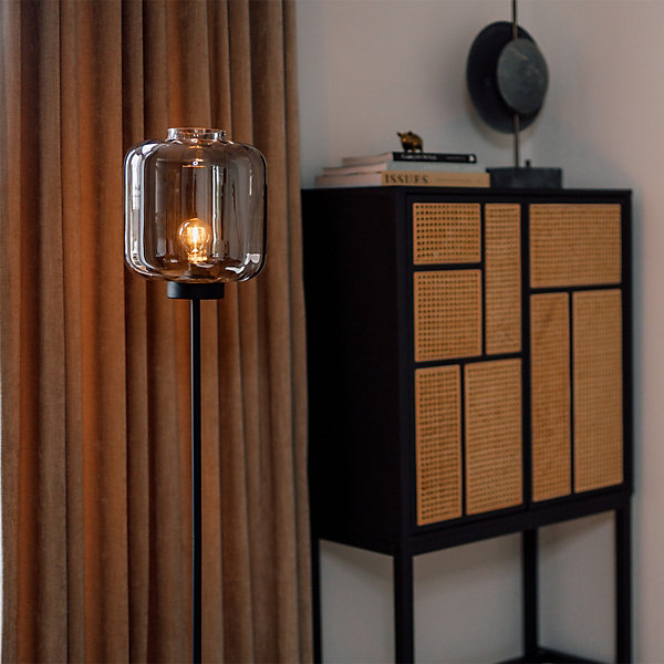 Lampadaire design noir avec verre fumé - Qara