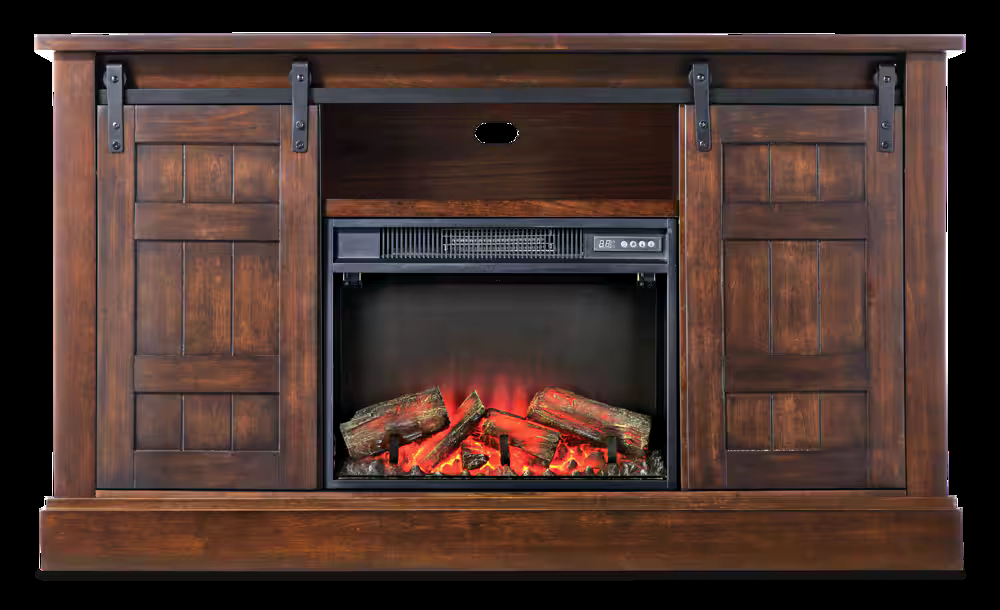 CANVAS Eastwood Electric Fireplace TV Stand, 60-in, 1500W, Includes Remote Control, Brown