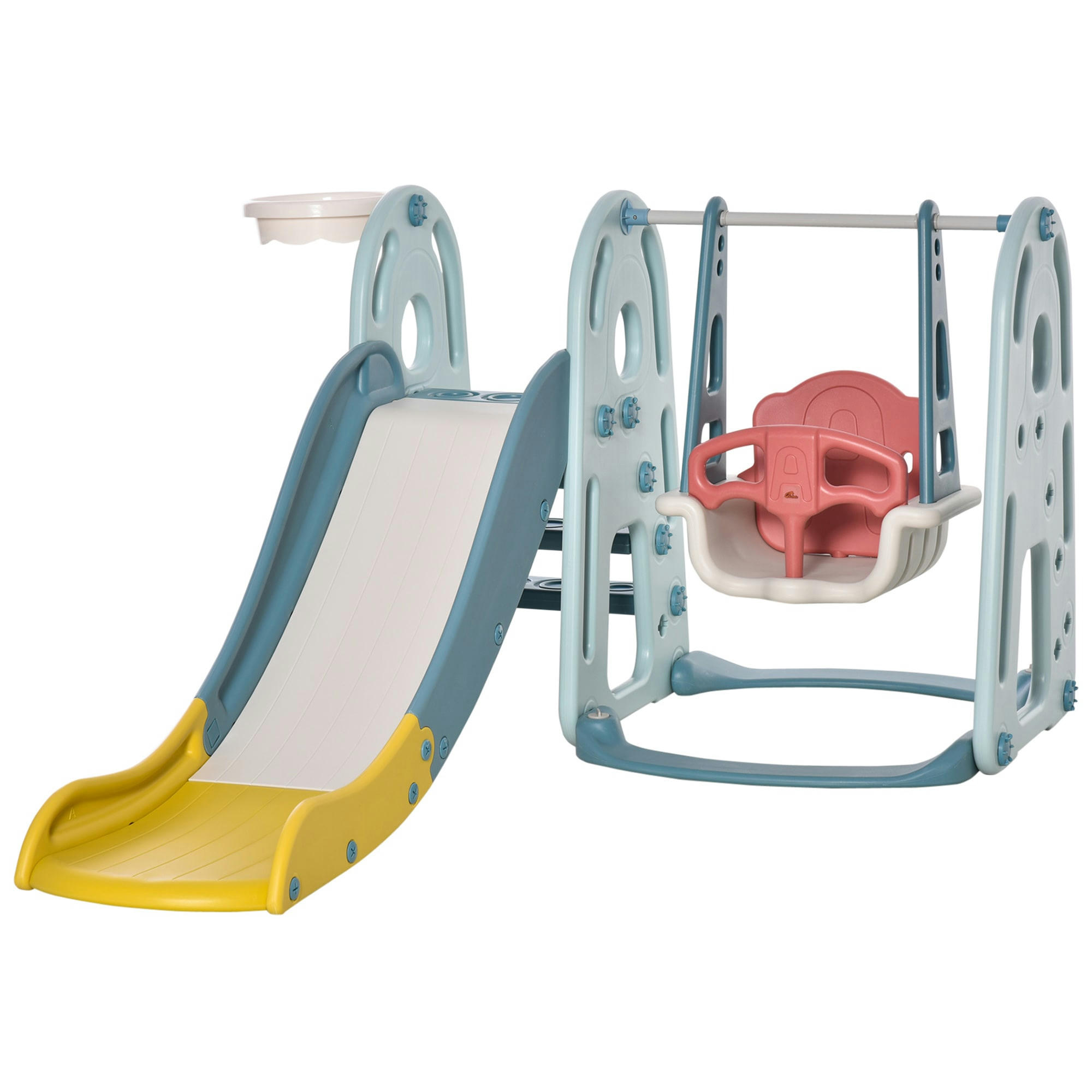 - Portique enfant toboggan et balançoire avec panier de basket-ball