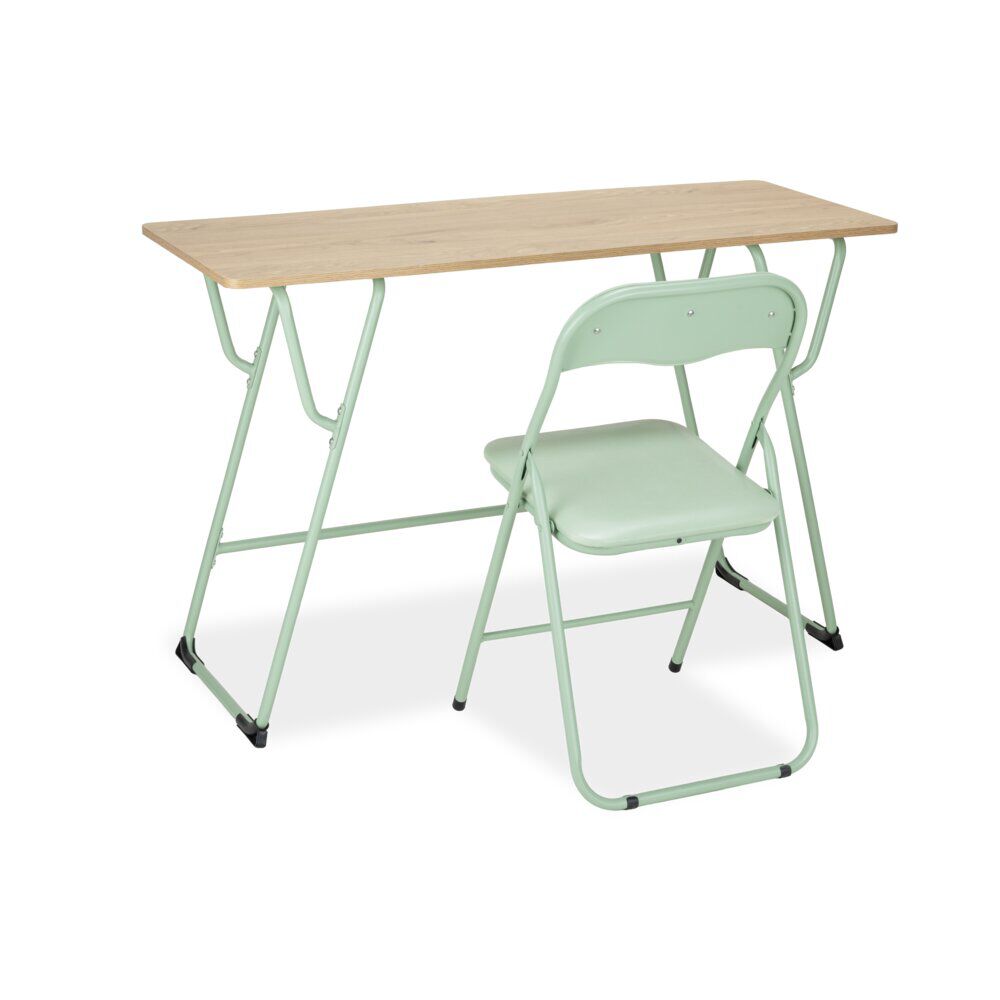 Bureau rectangulaire Moderna plateau bois et chaise métal vert 120x48xH75cm