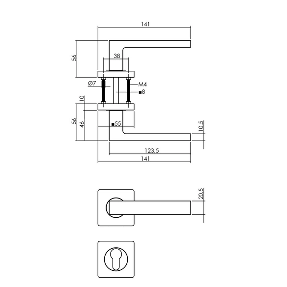 Türdrücker »Hera«, 55x55x10 mm PZ-Rosetten