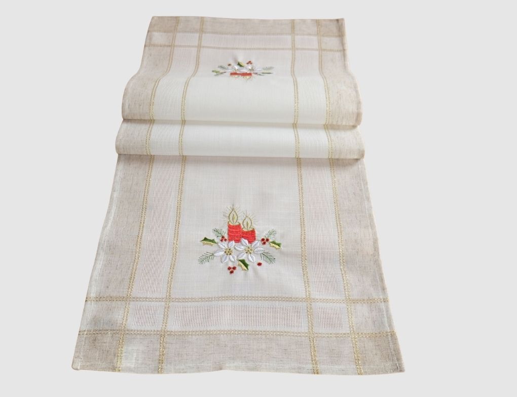 Tischläufer Kerzen Stickerei Beige