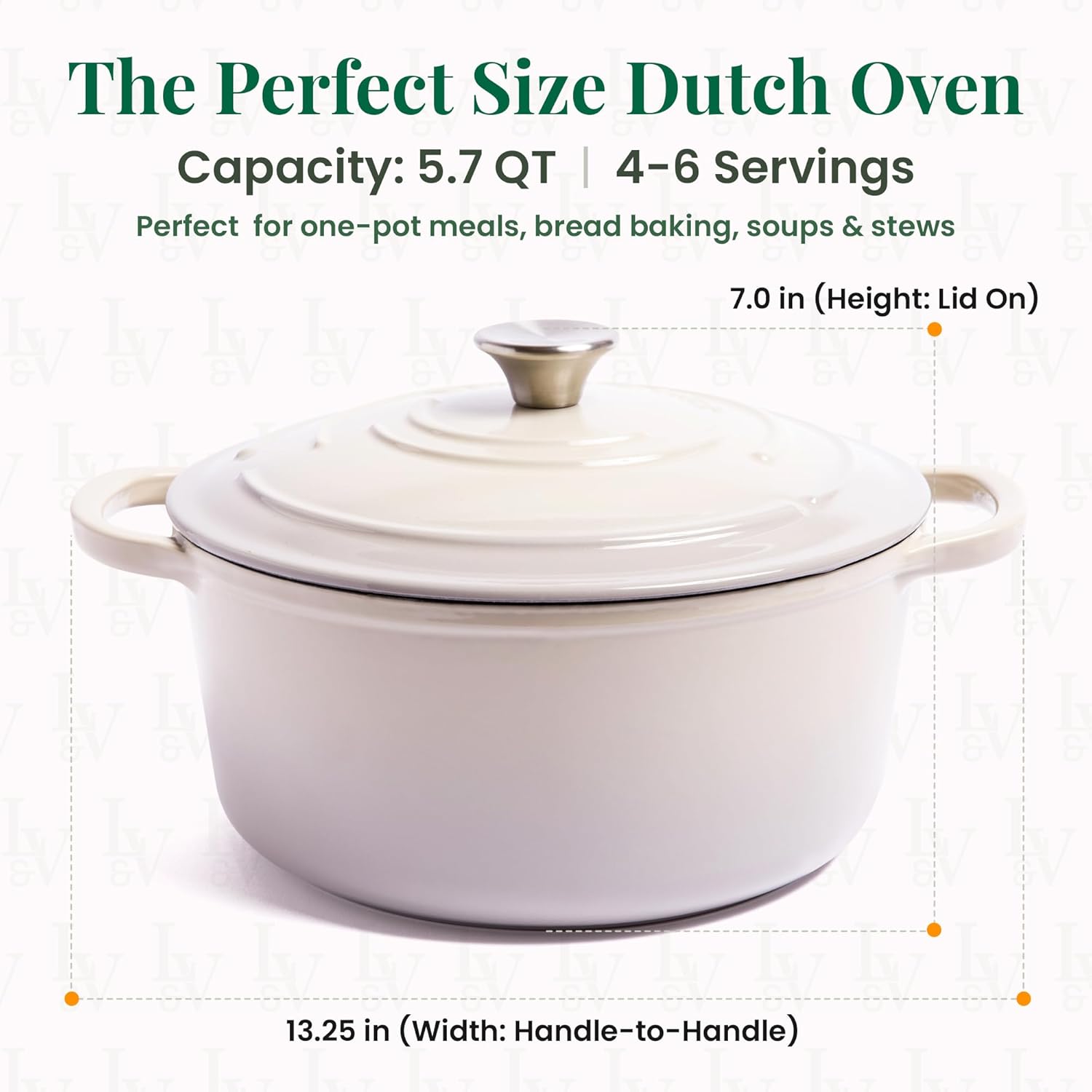 Larder & Vine Enameled Cast Iron 5.7 qt Dutch Oven Pot with Lid | Dutch Oven | Compatible on All Cooktops & Oven Safe to 500° F | Great for Sourdough Bread | Stone