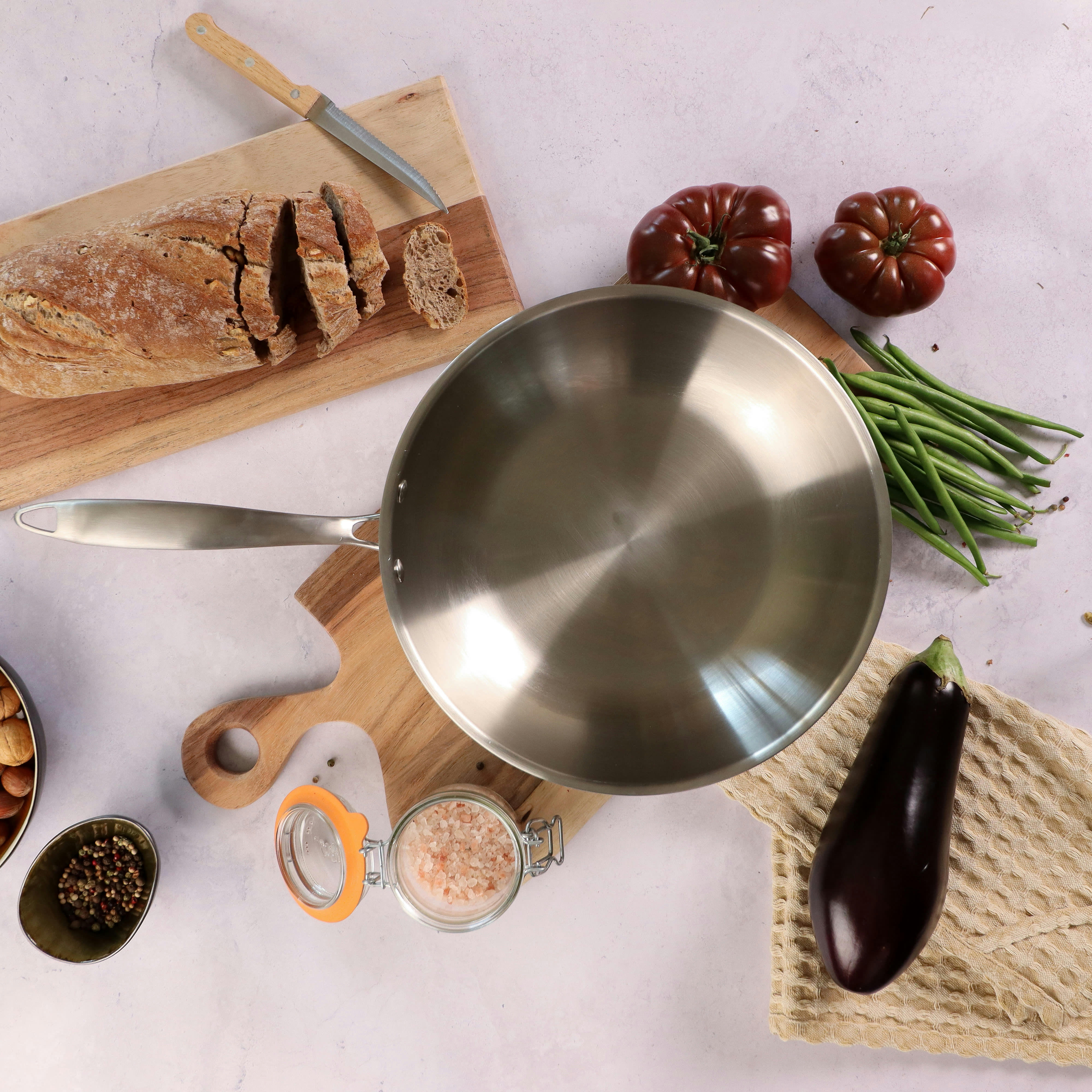 TRIPLY - Wok en acier inoxydable Ø28cm - compatible induction