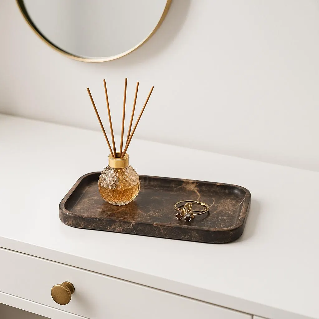 Handmade Marble Rectangular Tray - Natural Stone Vanity and Catchall Organizer for Jewelry - Marble Tray Jewelry Dish & Serving Board