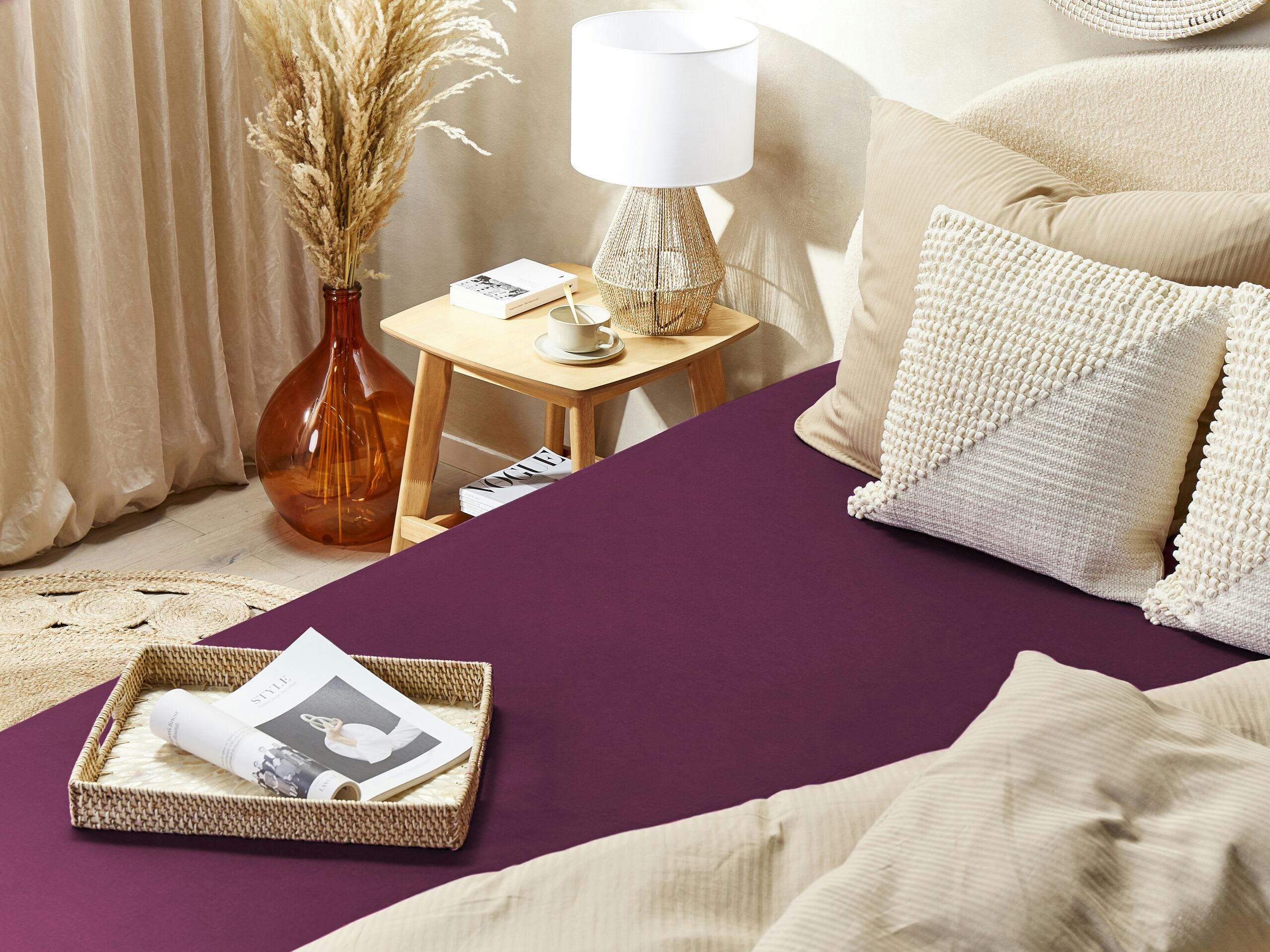 JANBU - Drap-housse en coton 140 x 200 cm rouge bordeaux