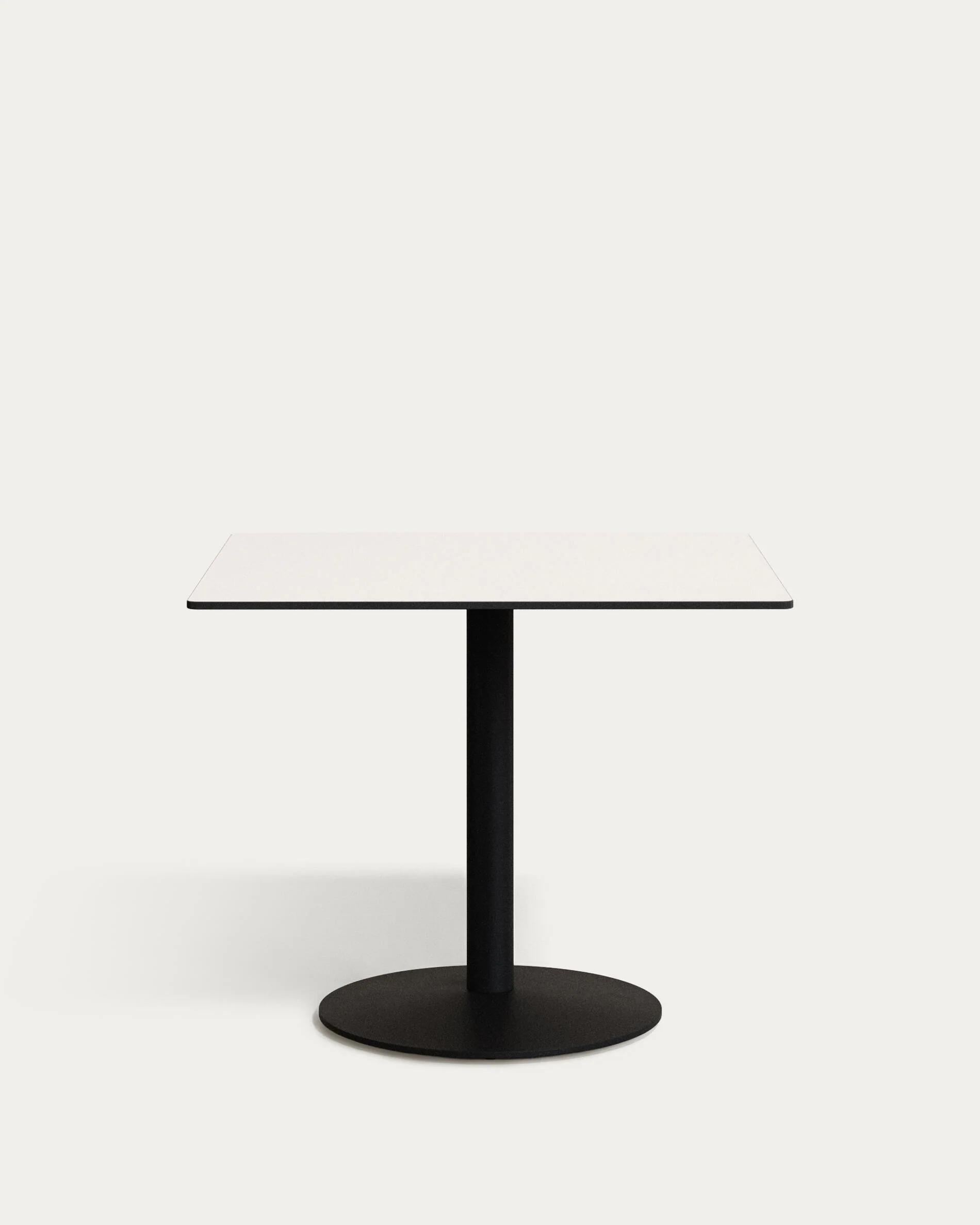 Esilda outdoor table in white with metal leg in a painted black finish, 90 x 90 x 70 cm