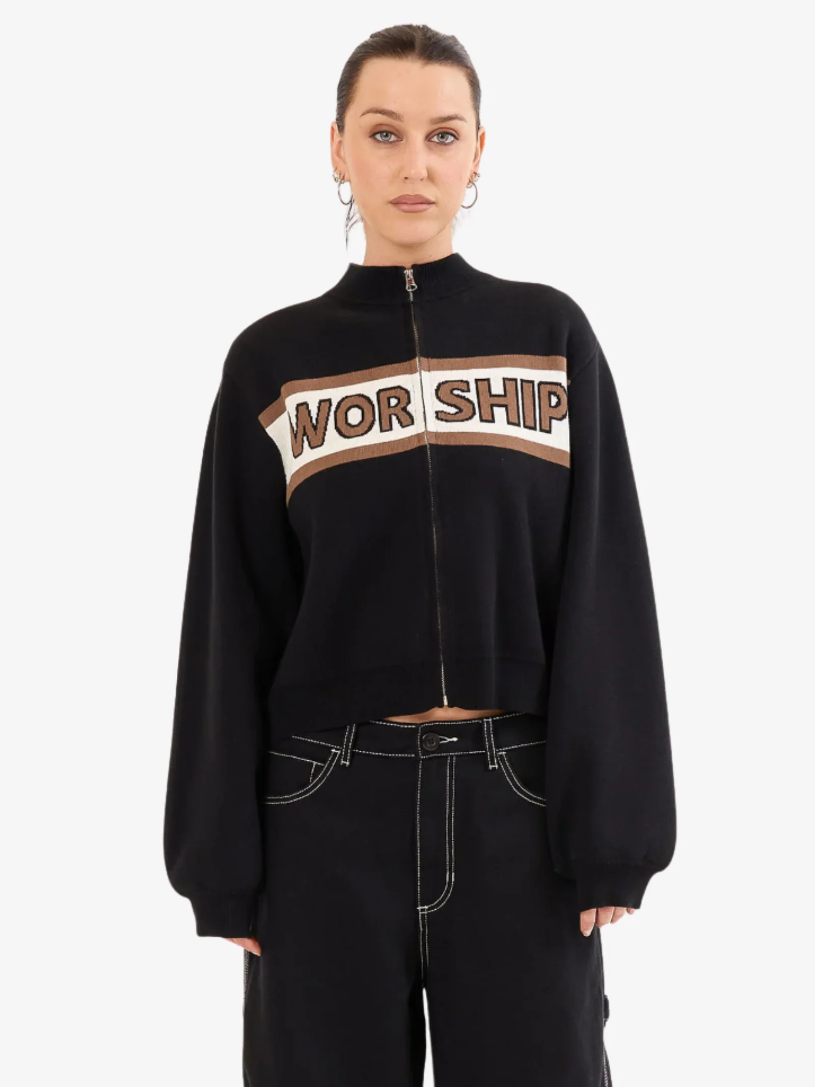 Brassy Zip Front Knit Jacket