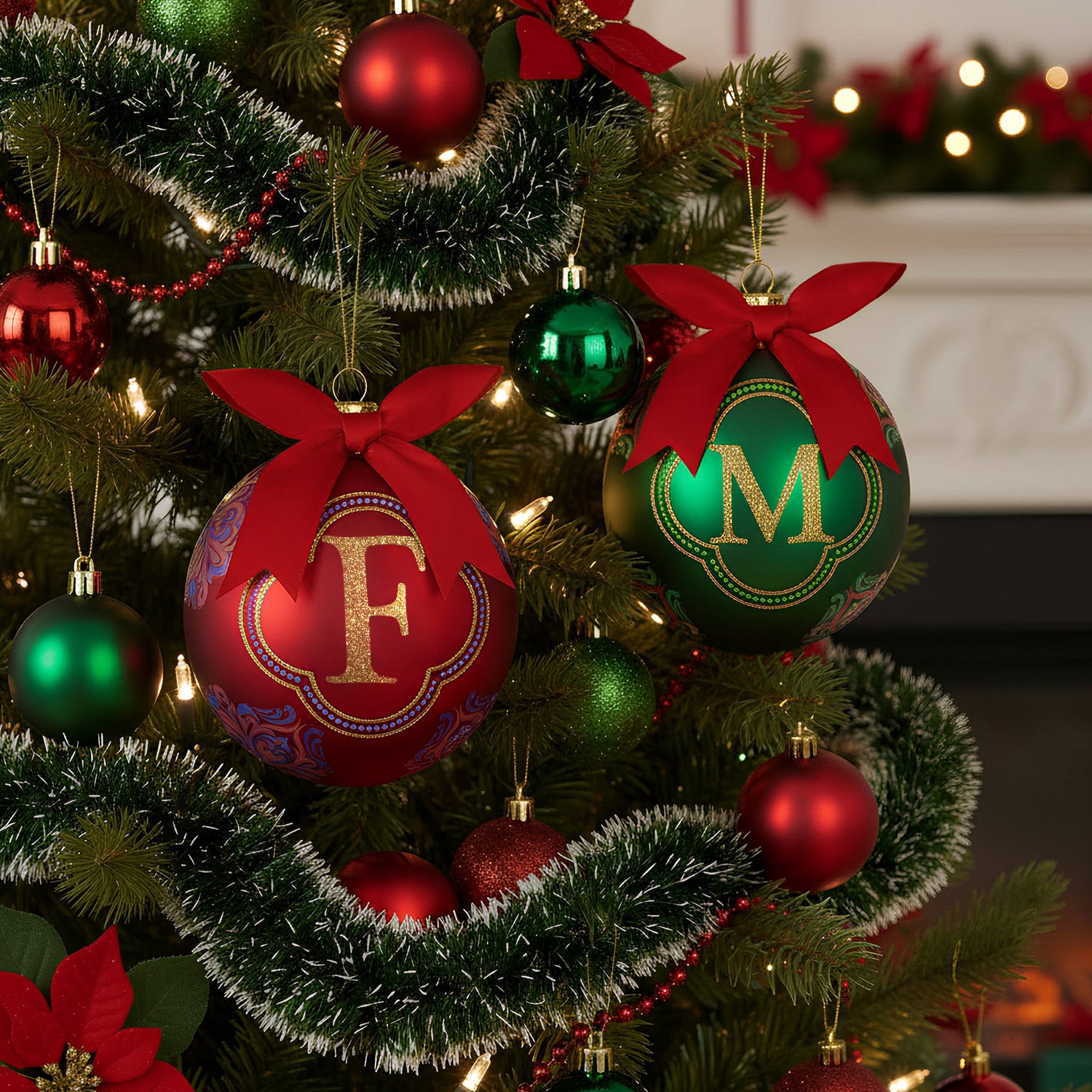 Pallina Natale lettera F rosso 10 cm Royal Garden
