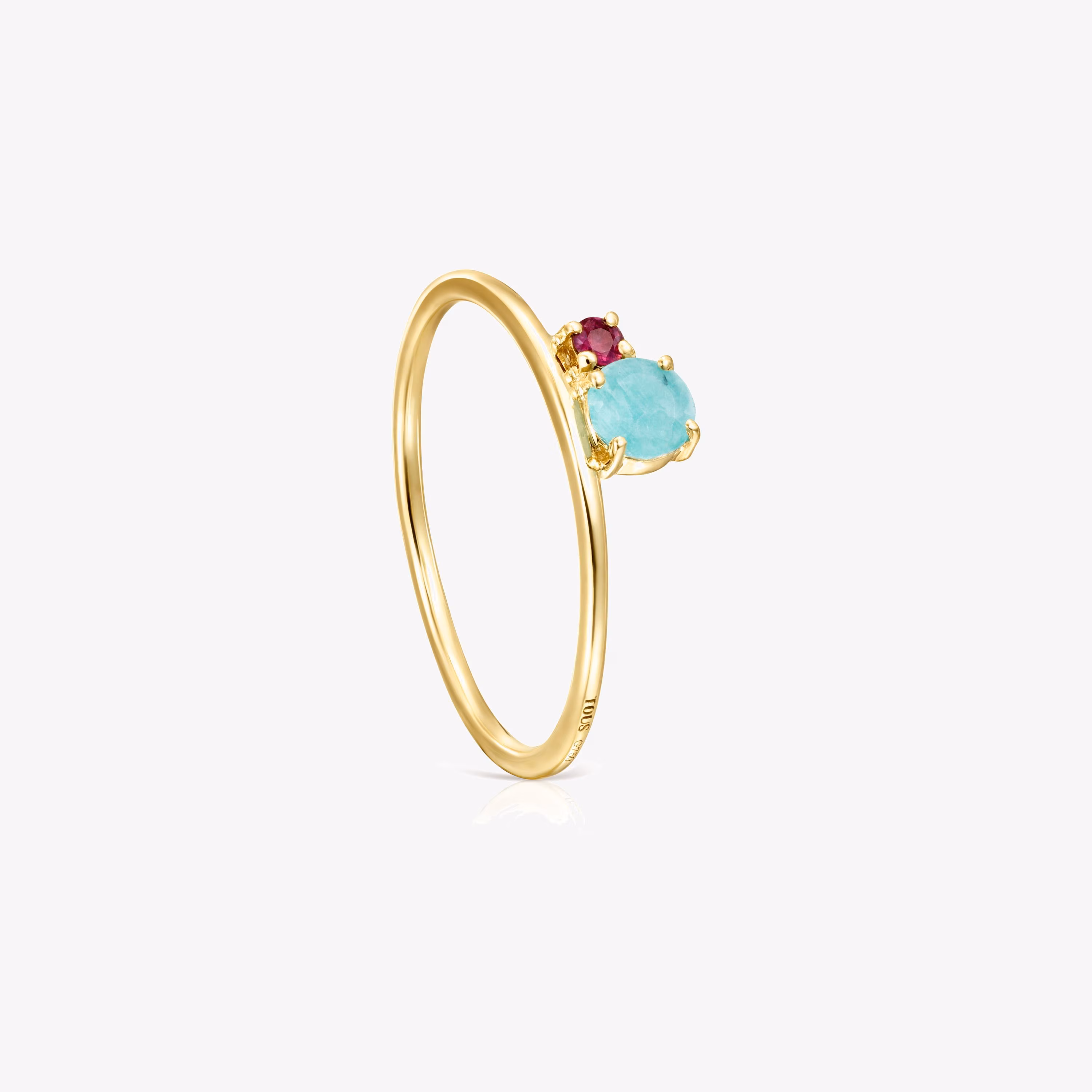 Anillo de oro con amazonita facetada y rubí  Mini Ivette