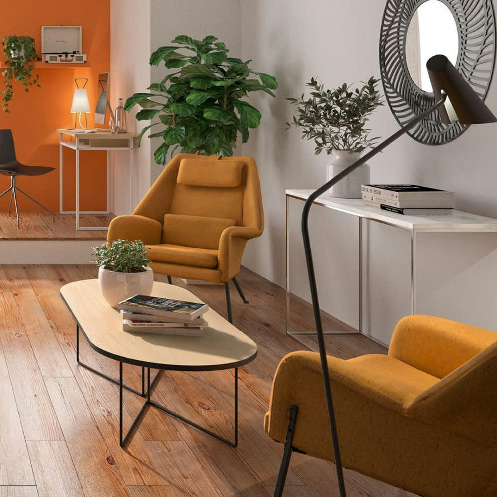 OVAL - Table basse  placage chêne et métal noir