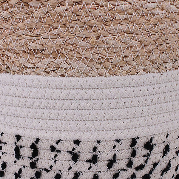 Panier rond en fibres naturelles Ornami noir et blanc avec poignée vendu par 2