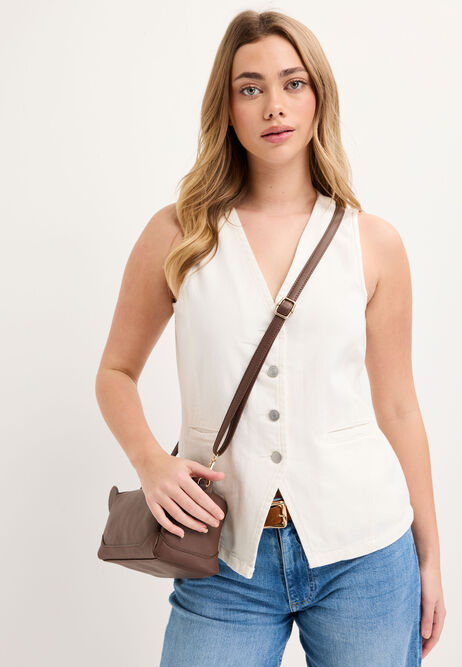 Womens Cream Denim Waistcoat