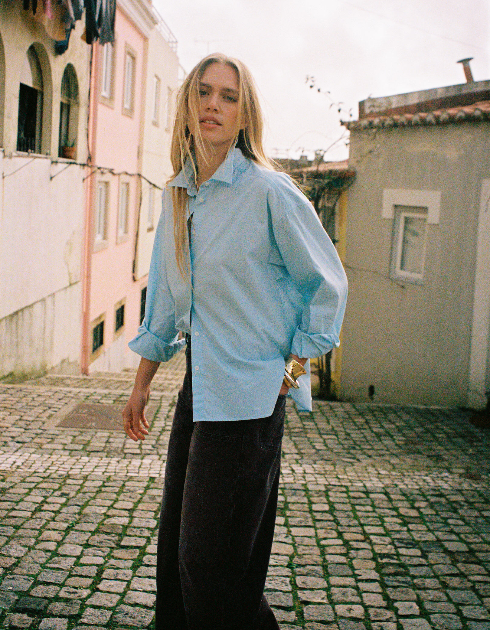 Chemise manches longues bleu ciel Femme