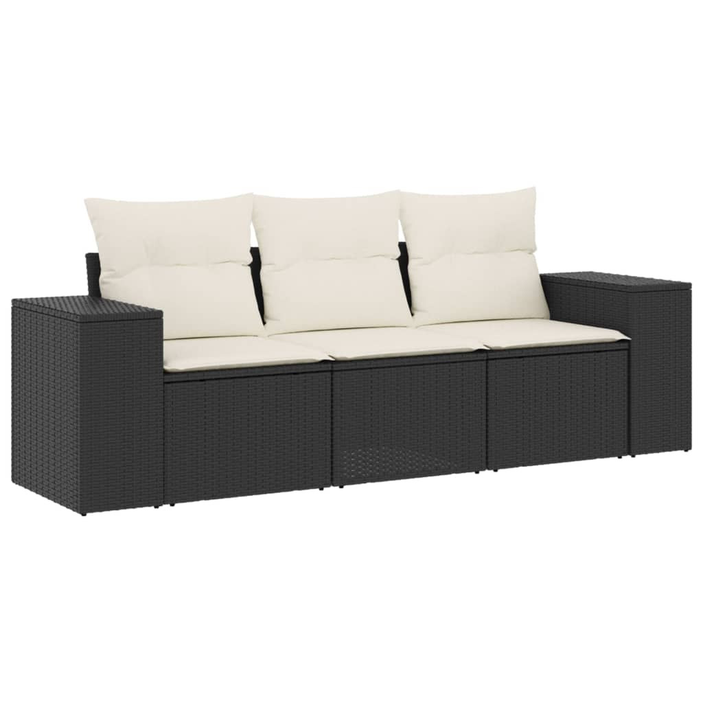 Zestaw Mebli Ogrodowych Komplet Wypoczynkowy Polirattan Czarny Z Poduszkami