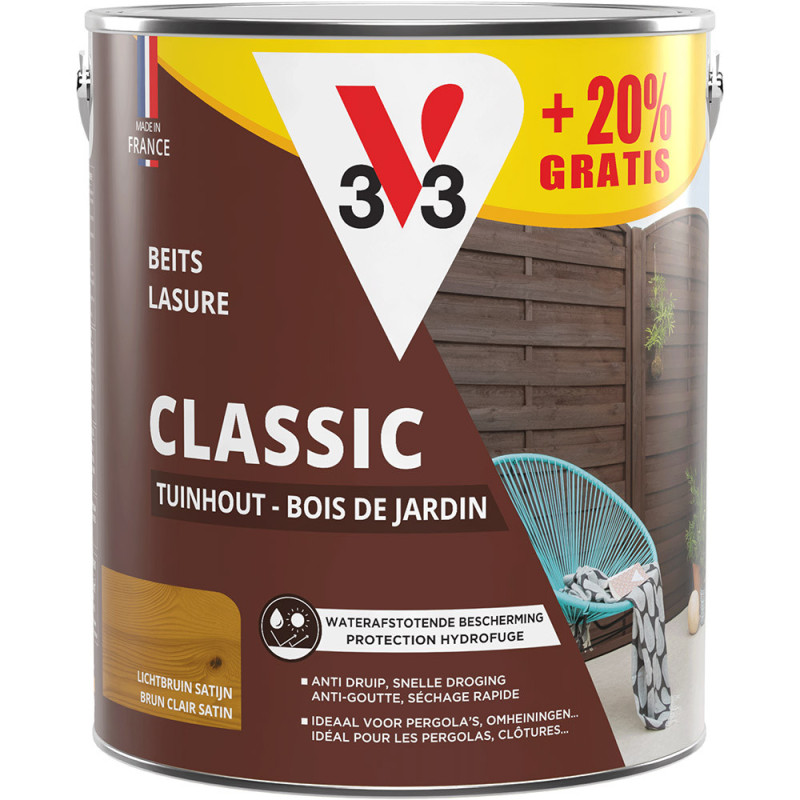 Lasure pour bois de jardin Classic brun clair 2,5 L   0,5 L gratuit V33