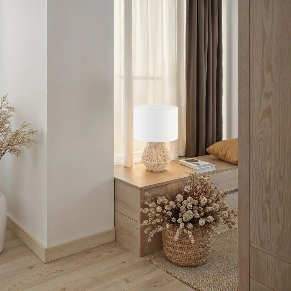 tectake Tafellamp Lignea Lux van jute in boho-stijl, 60W, Natuur