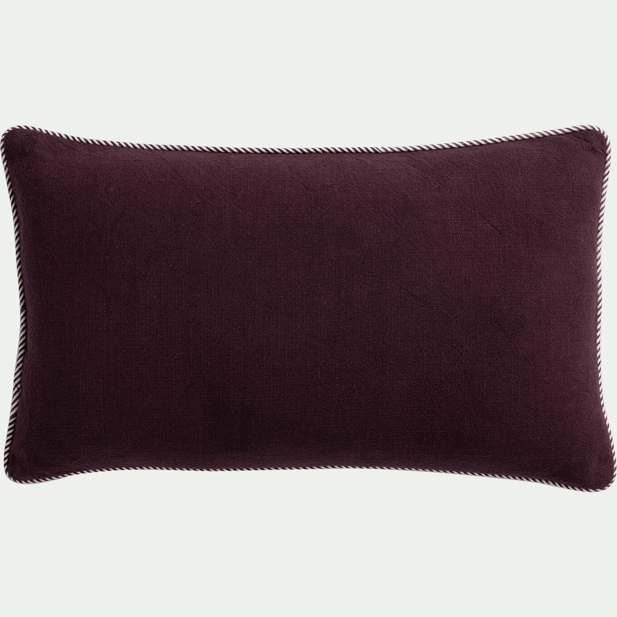 ARLES - Coussin à passepoil bicolore en coton 30x50cm - violet prune
