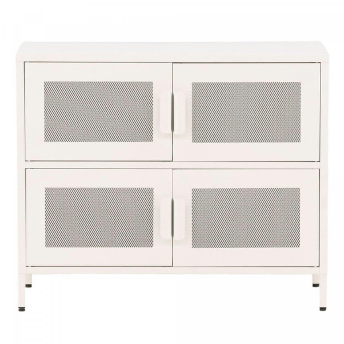 PARME - Buffet bas style industriel en métal 4 portes blanc