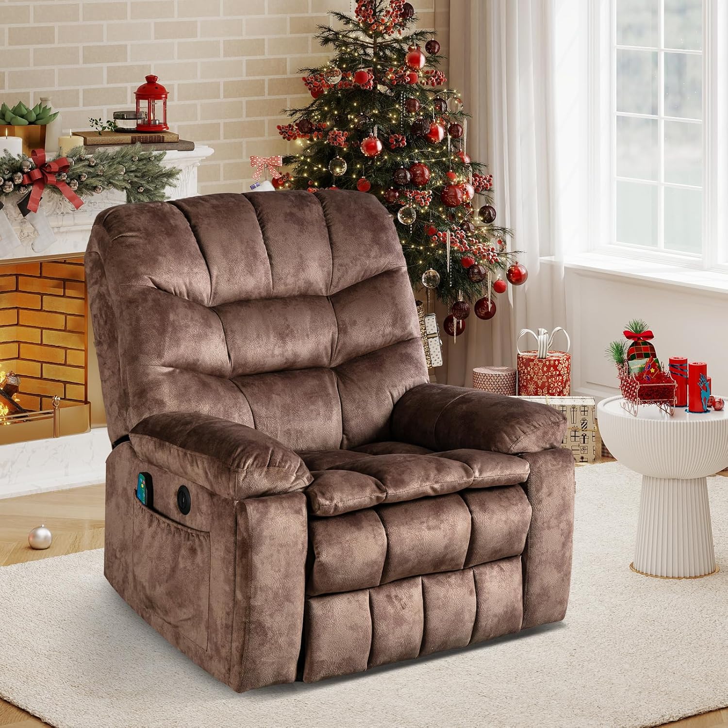 Large Power Lift Recliner with Massage and Heat for Elderly, Heavy Duty & Safety Motion Reclining Mechanism, Ergonomic Electric Wider Chair with USB Port, 2 Hidden Cup Holders (1, Brown)