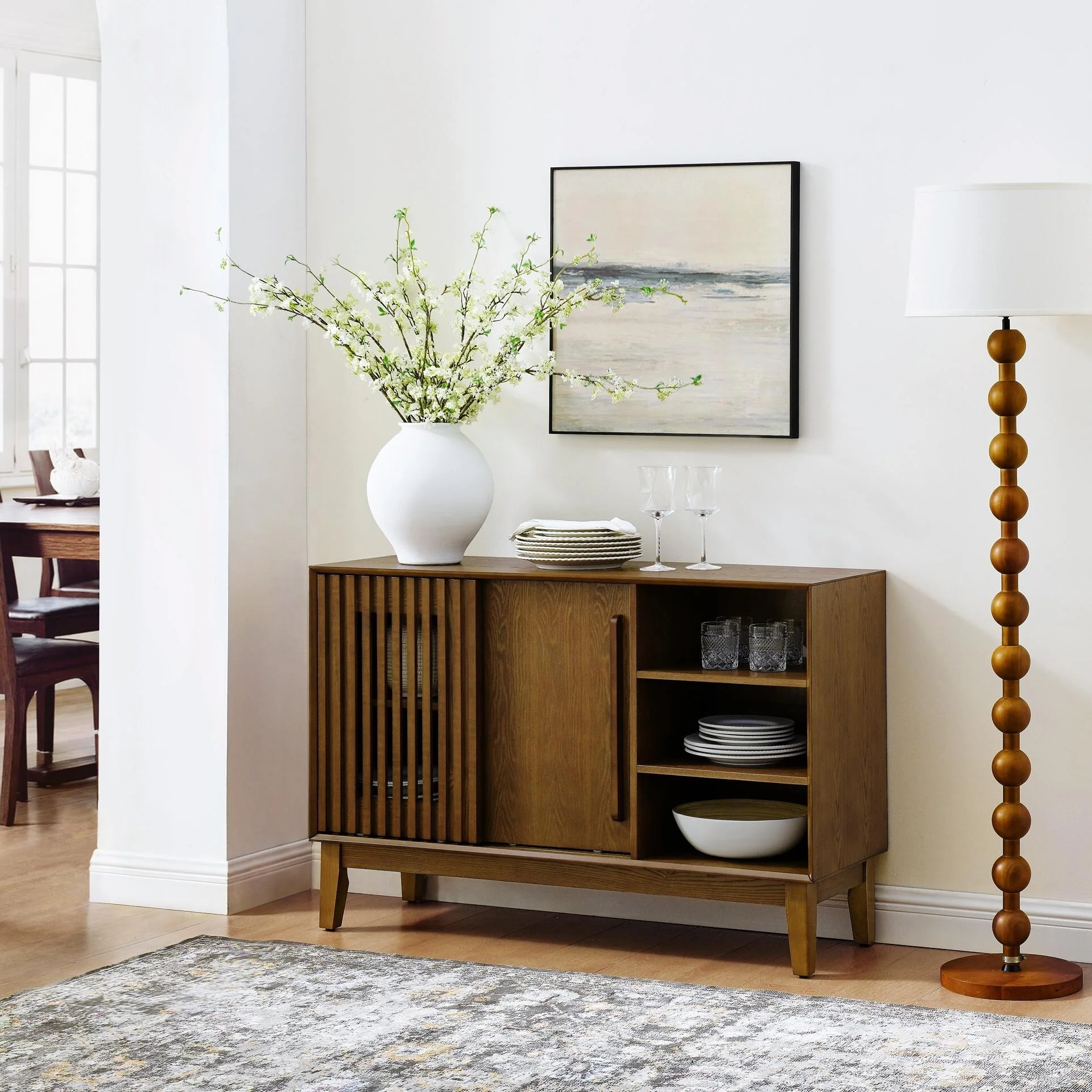 47 Farmhouse Sideboard - Fluted Cabinet with Solid Wood Feet