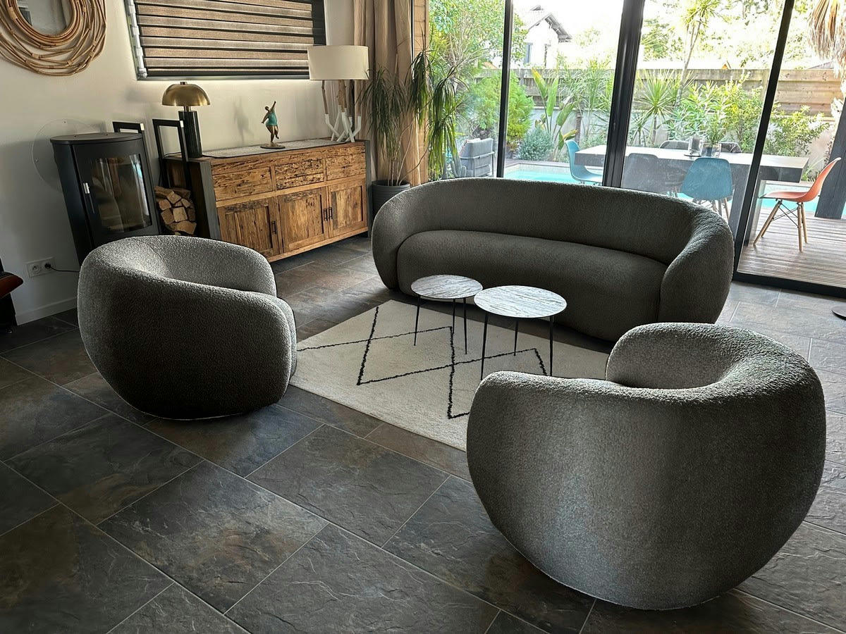 MOON - Fauteuil rotatif en tissu bouclé gris