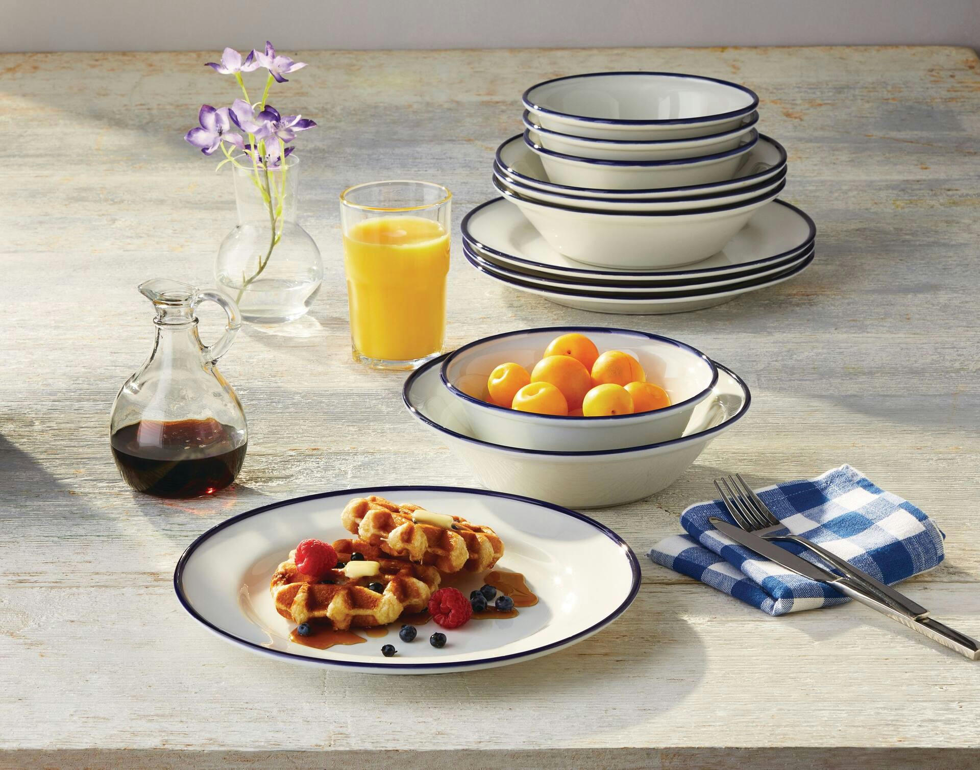 CANVAS Pratt Porcelain Dinnerware Set with Handpainted Color Rim, 12-pc