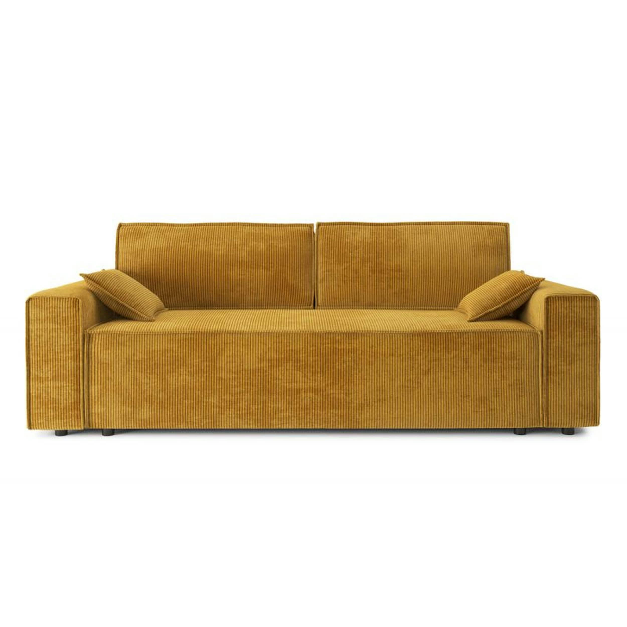 DURIF - Canapé droit convertible 3 places en velours côtelé jaune moutarde